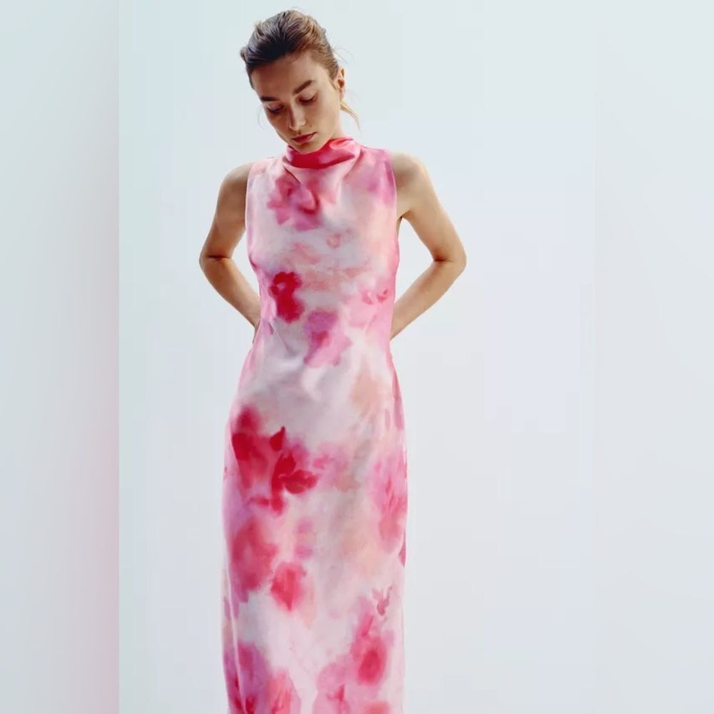 NWT Zara Tie Dye Satin MIDI Dress